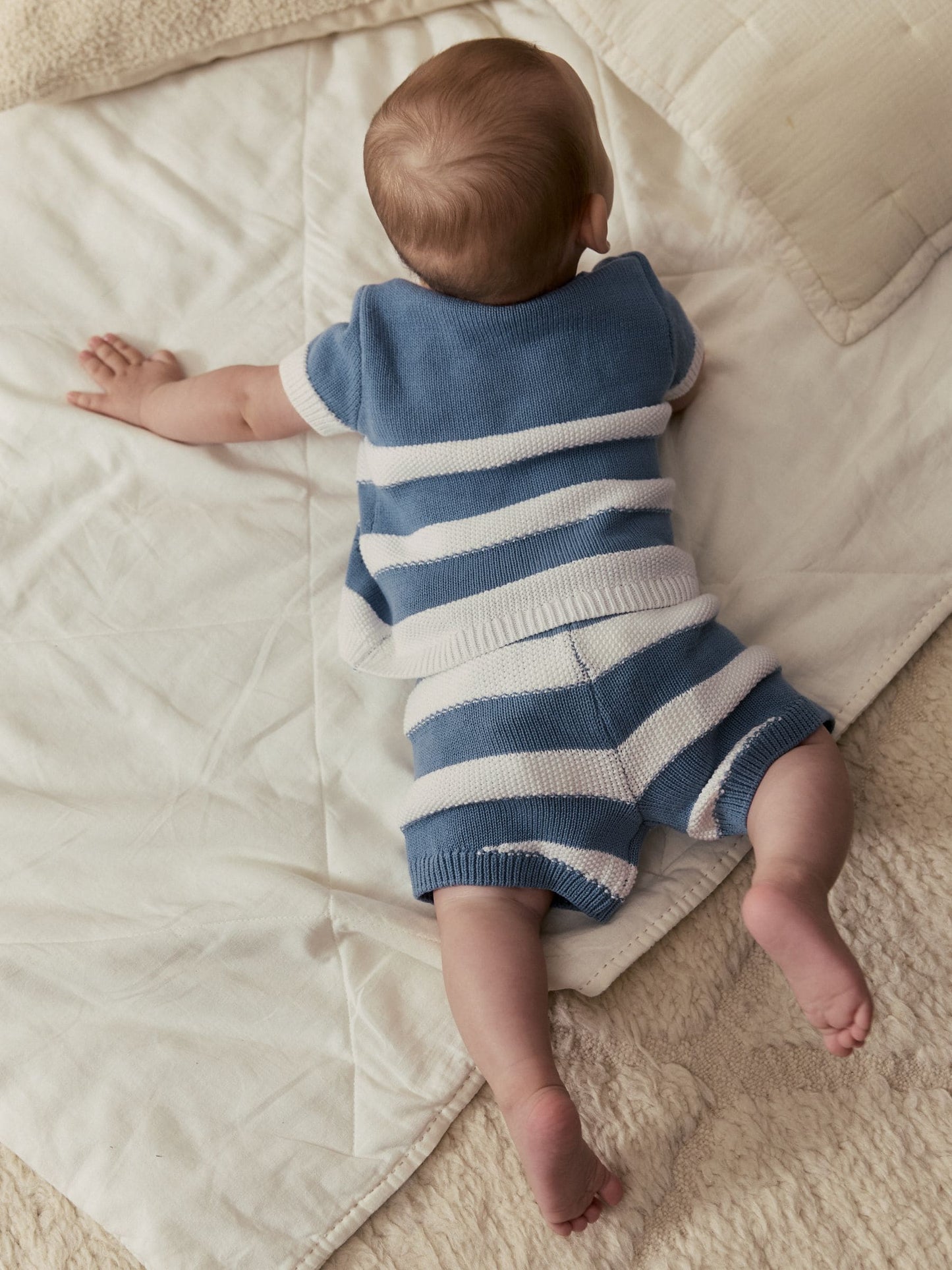 Blue Nautical Stripe Knitted Top and Shorts Baby Set (0mths-2yrs) image 3