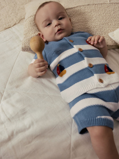 Blue Nautical Stripe Knitted Top and Shorts Baby Set (0mths-2yrs) image 4