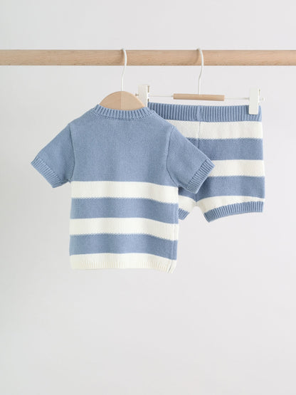 Blue Nautical Stripe Knitted Top and Shorts Baby Set (0mths-2yrs) image 6