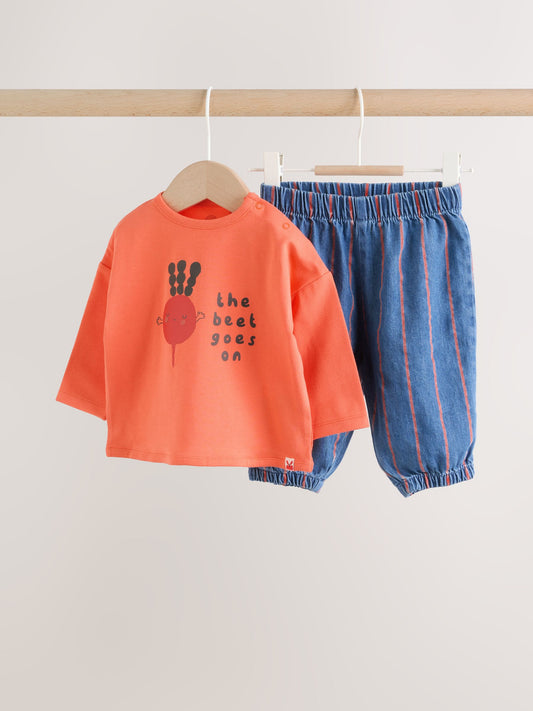Red Stripe Beetroot Baby Top and Trousers Set (0mths-3yrs) image 1