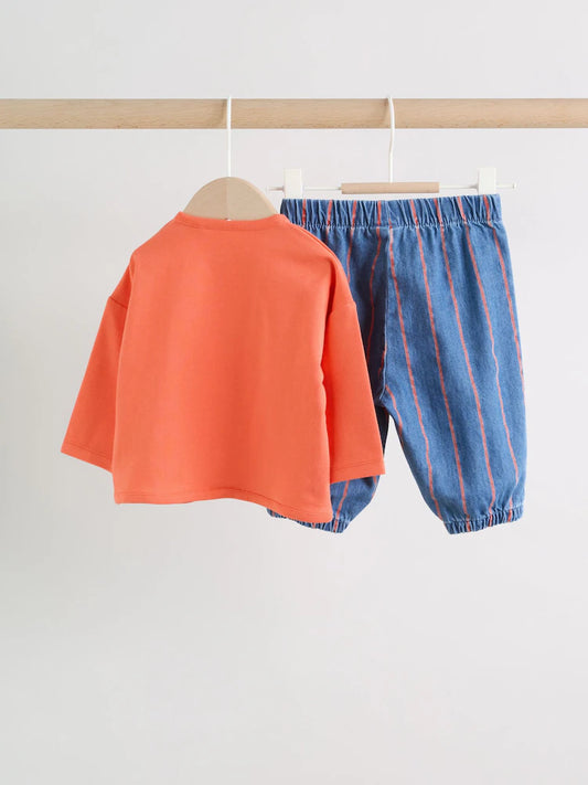 Red Stripe Beetroot Baby Top and Trousers Set (0mths-3yrs)