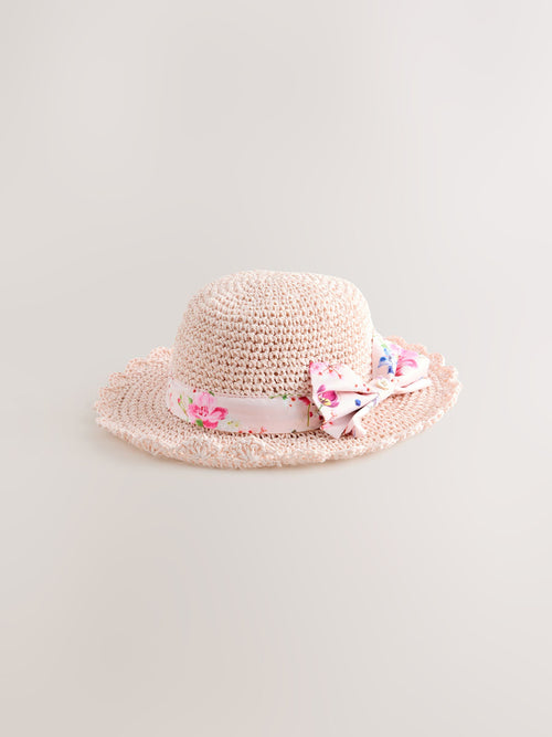 Baker by Ted Baker Pink Straw Effect Hat with Bow image 1
