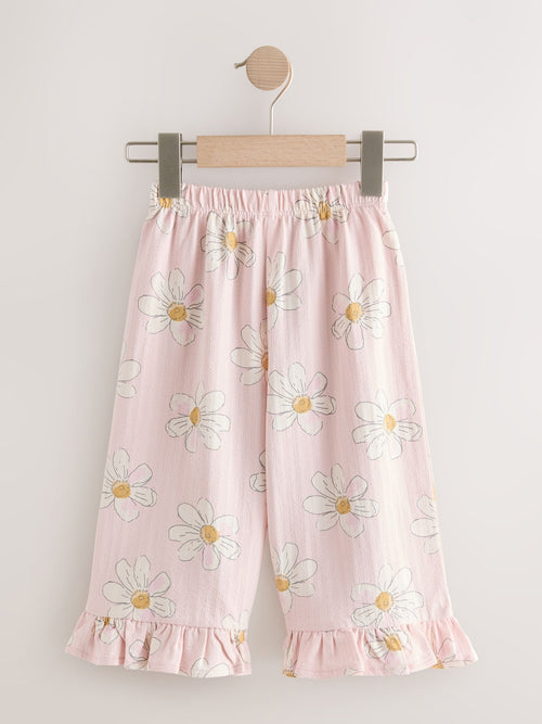 Pink Flower Wide Leg Frill Trousers (3mths-7yrs) image 1