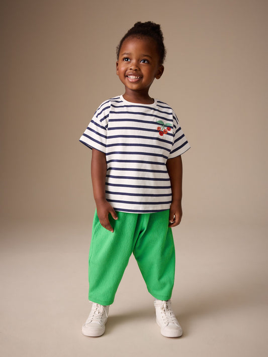 Green Textured Wide Leg Trousers (3mths-7yrs) image 2