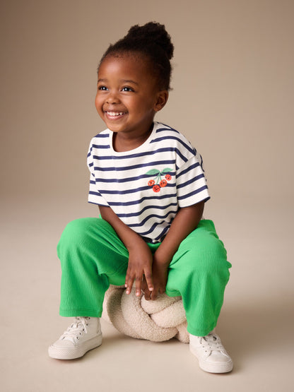 Green Textured Wide Leg Trousers (3mths-7yrs) image 3