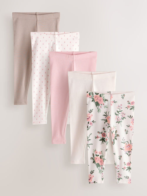 Pink Ribbed Leggings 5 Pack (3mths-7yrs) image 1