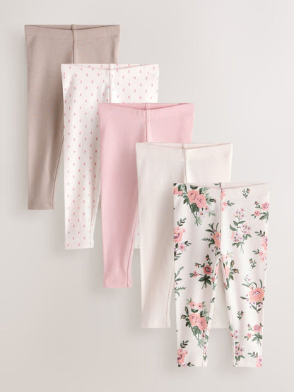 Pink Ribbed Leggings 5 Pack (3mths-7yrs) image 1