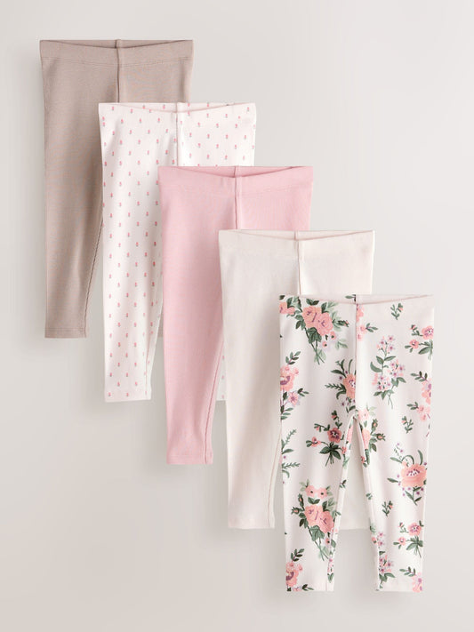 Pink Ribbed Leggings 5 Pack (3mths-7yrs) image 1