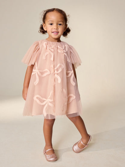Pink Bows Angel Sleeve Mesh Dress (3mths-7yrs) image 2