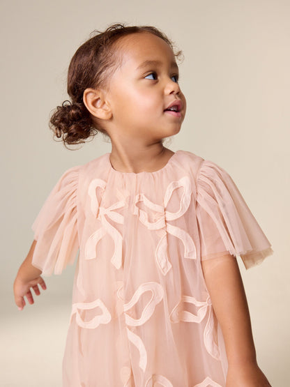 Pink Bows Angel Sleeve Mesh Dress (3mths-7yrs) image 4