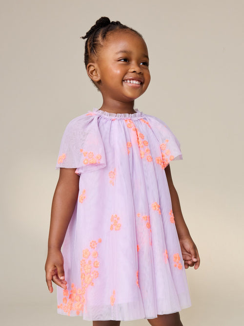Lilac Fluro Angel Sleeve Mesh Dress (3mths-7yrs) image 1