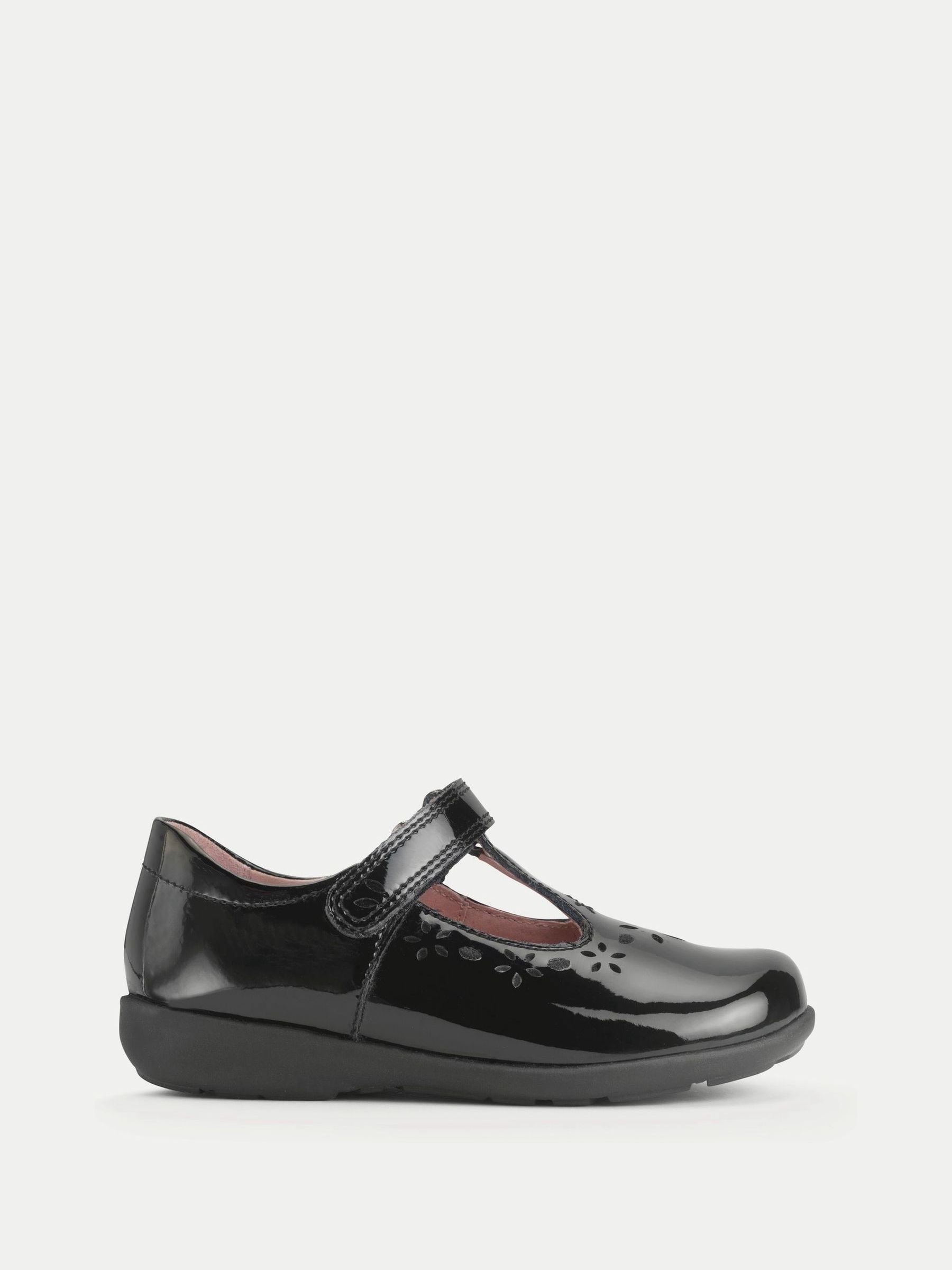 Start-Rite Black Patent Wide Fit Charlotte T-Bar Rip Tape Shiny School Shoes image 1
