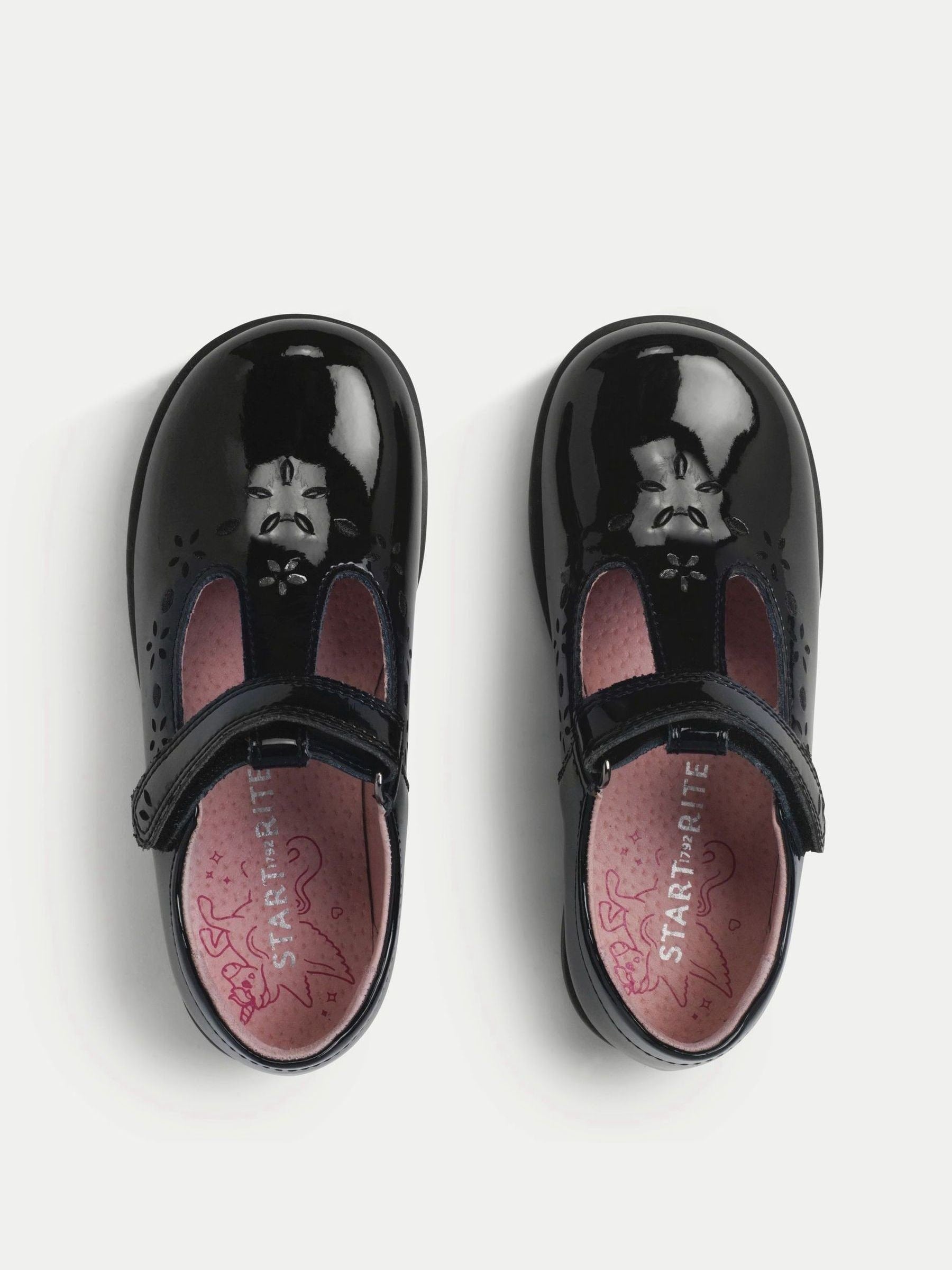 Start-Rite Black Patent Wide Fit Charlotte T-Bar Rip Tape Shiny School Shoes image 4