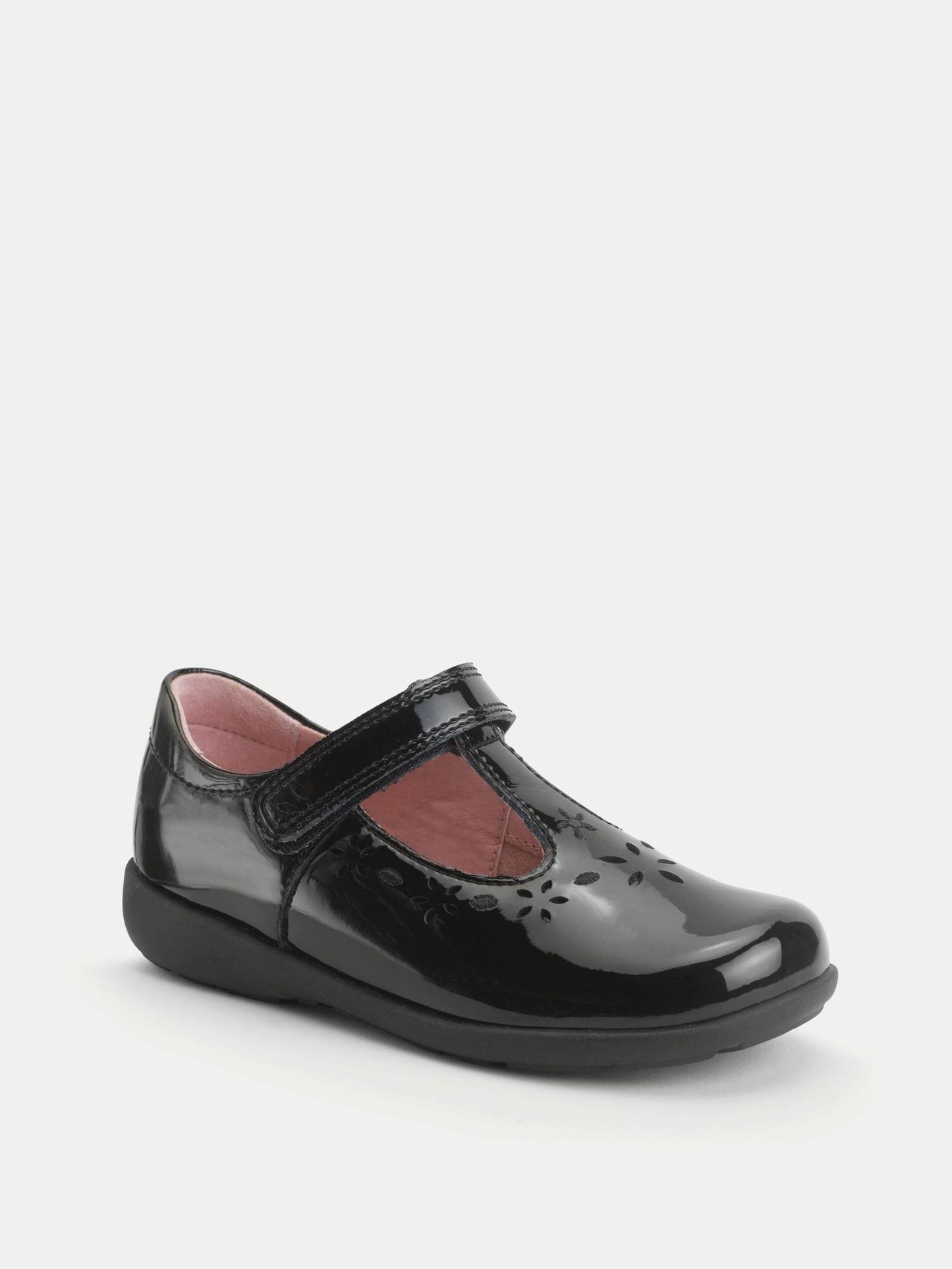 Start-Rite Black Patent Wide Fit Charlotte T-Bar Rip Tape Shiny School Shoes image 5