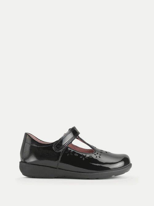Start-Rite Black Standard Fit Charlotte Patent T-Bar Rip Tape Shiny School Shoes image 1