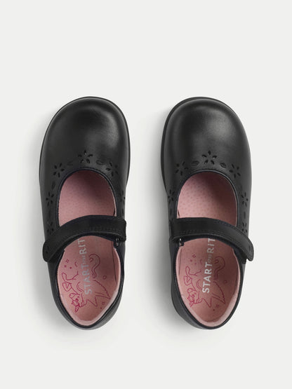 Start Rite Charcoal Black Wide Fit Emily Shiny Mary Jane Single Rip Tape School Shoes image 5