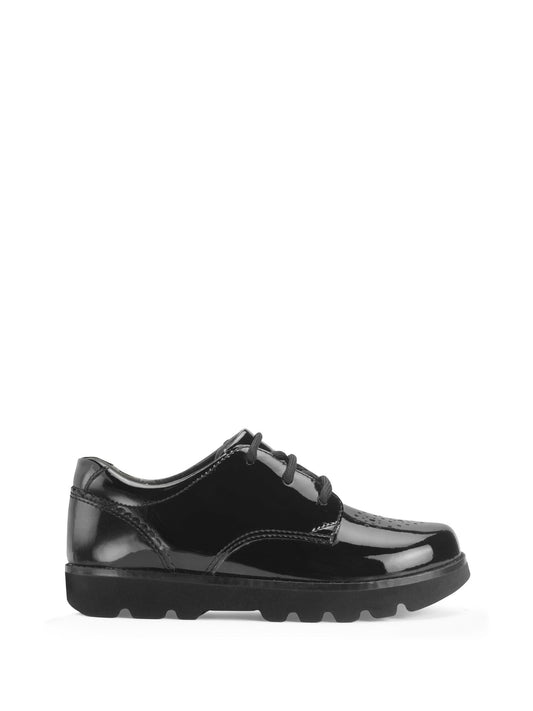 Start-Rite Black Standard Fit Luna Closed Lace-Up Shiny Patent Chunky Soled School Shoes image 1