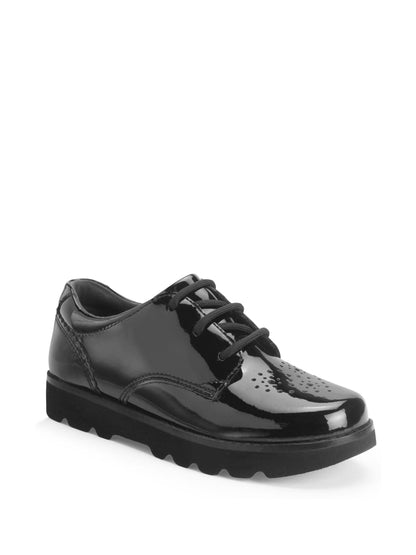 Start-Rite Black Standard Fit Luna Closed Lace-Up Shiny Patent Chunky Soled School Shoes image 4