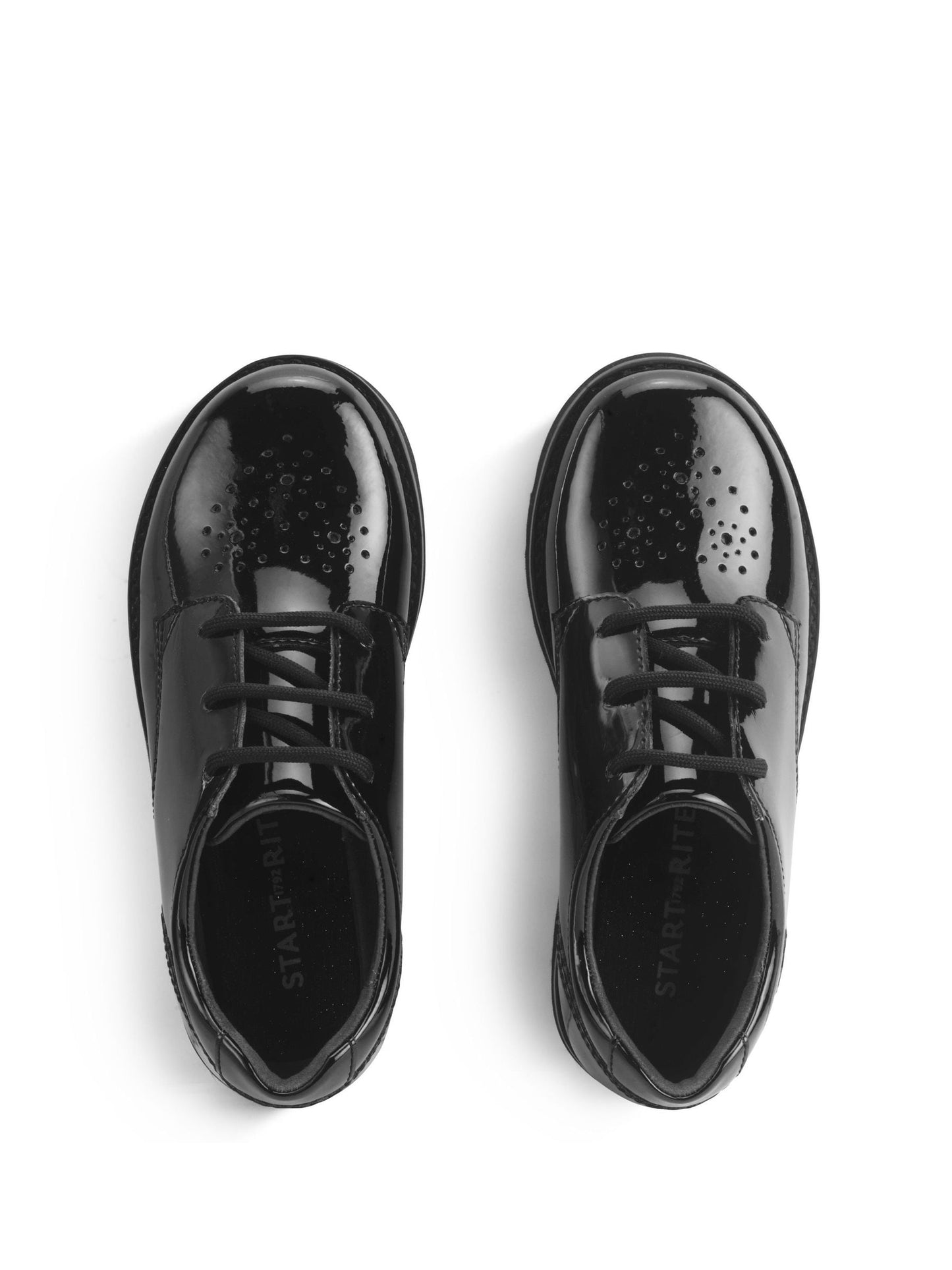 Start-Rite Black Standard Fit Luna Closed Lace-Up Shiny Patent Chunky Soled School Shoes image 6