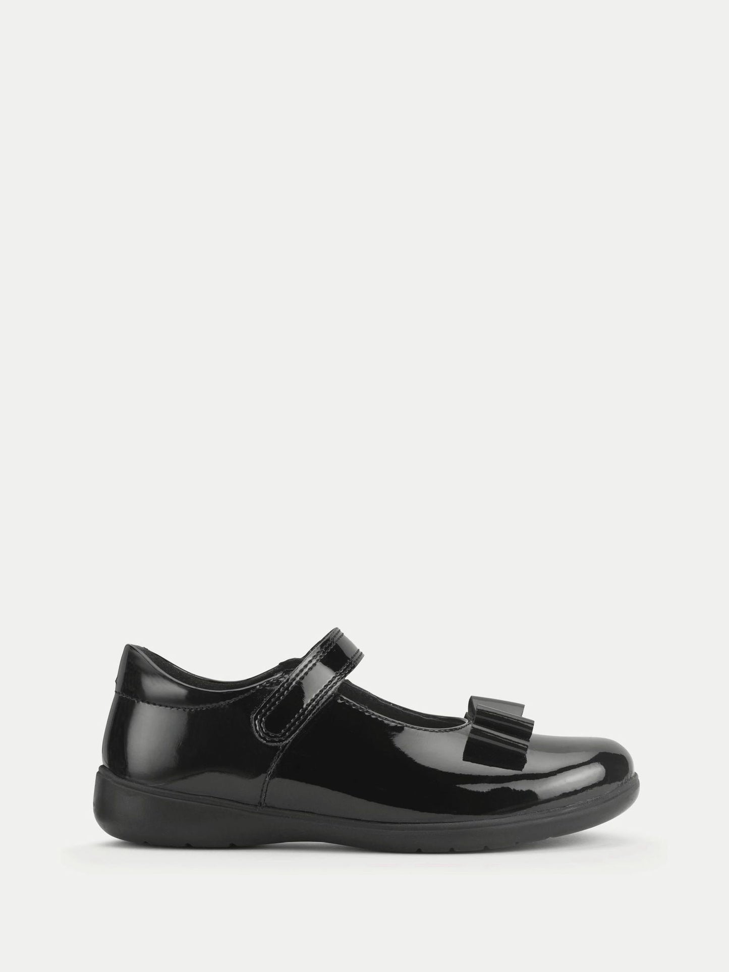 Start-Rite Charcoal Black Wide Fit Bella Shiny Mary Jane Bow Rip-Tape School Shoes image 1