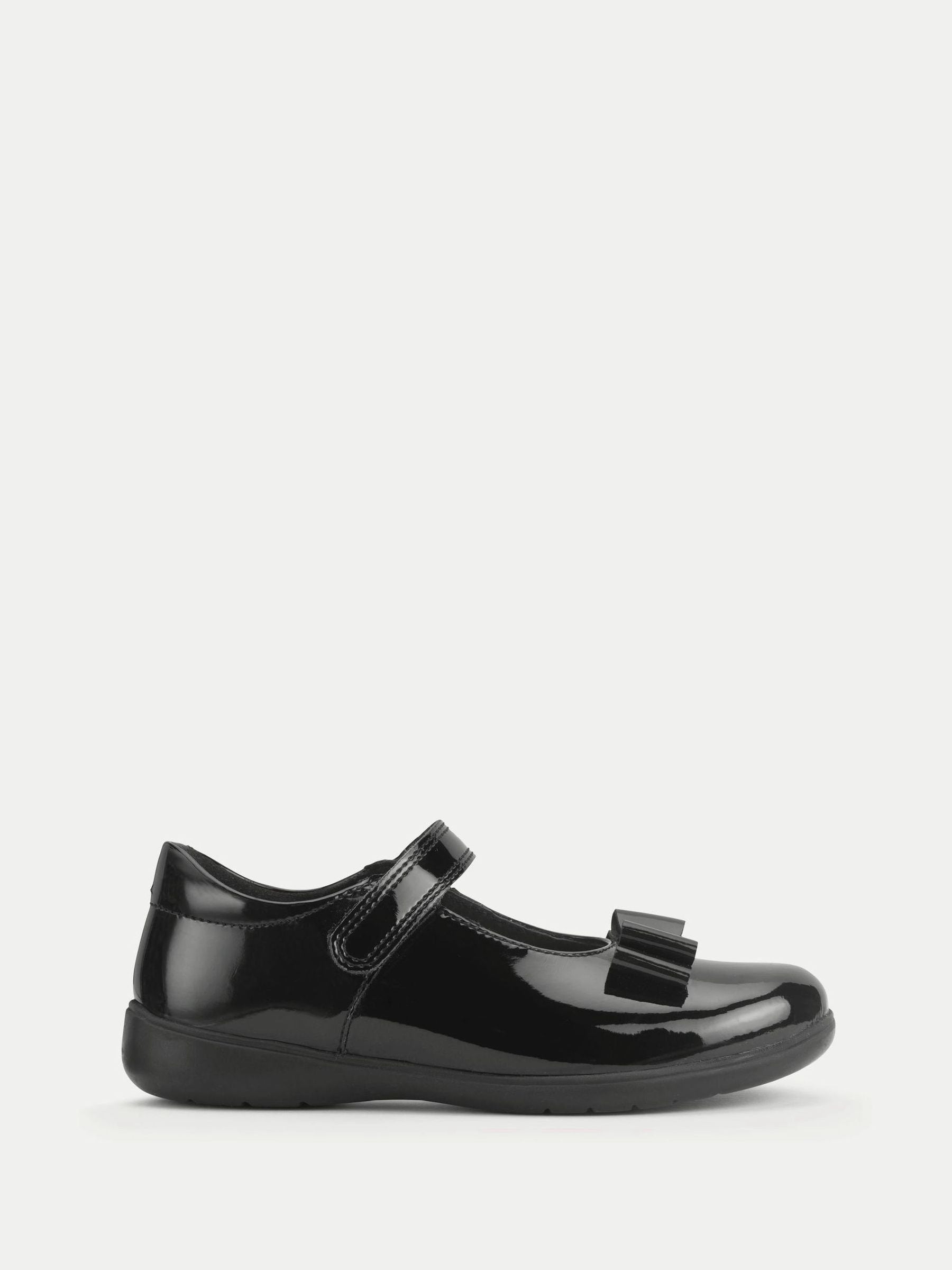 Start-Rite Charcoal Black Wide Fit Bella Shiny Mary Jane Bow Rip-Tape School Shoes image 1