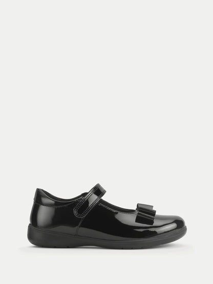 Start-Rite Charcoal Black Wide Fit Bella Shiny Mary Jane Bow Rip-Tape School Shoes image 1