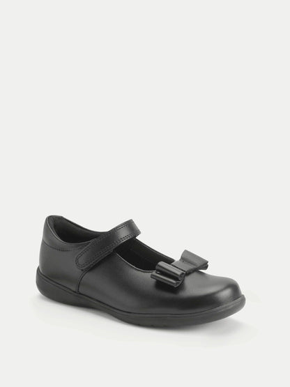 Start-Rite Charcoal Black Wide Fit Bella Shiny Mary Jane Bow Rip-Tape School Shoes image 2