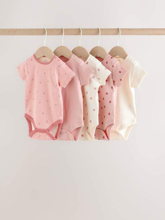 Pink Baby Short Sleeve Bodysuits 5 Pack image 1