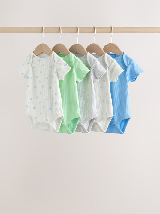 Blue Short Sleeve Long Sleeve Baby Bodysuits 5 Pack image 1