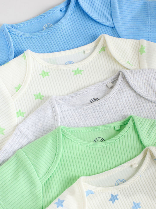 Blue Short Sleeve Long Sleeve Baby Bodysuits 5 Pack image 3