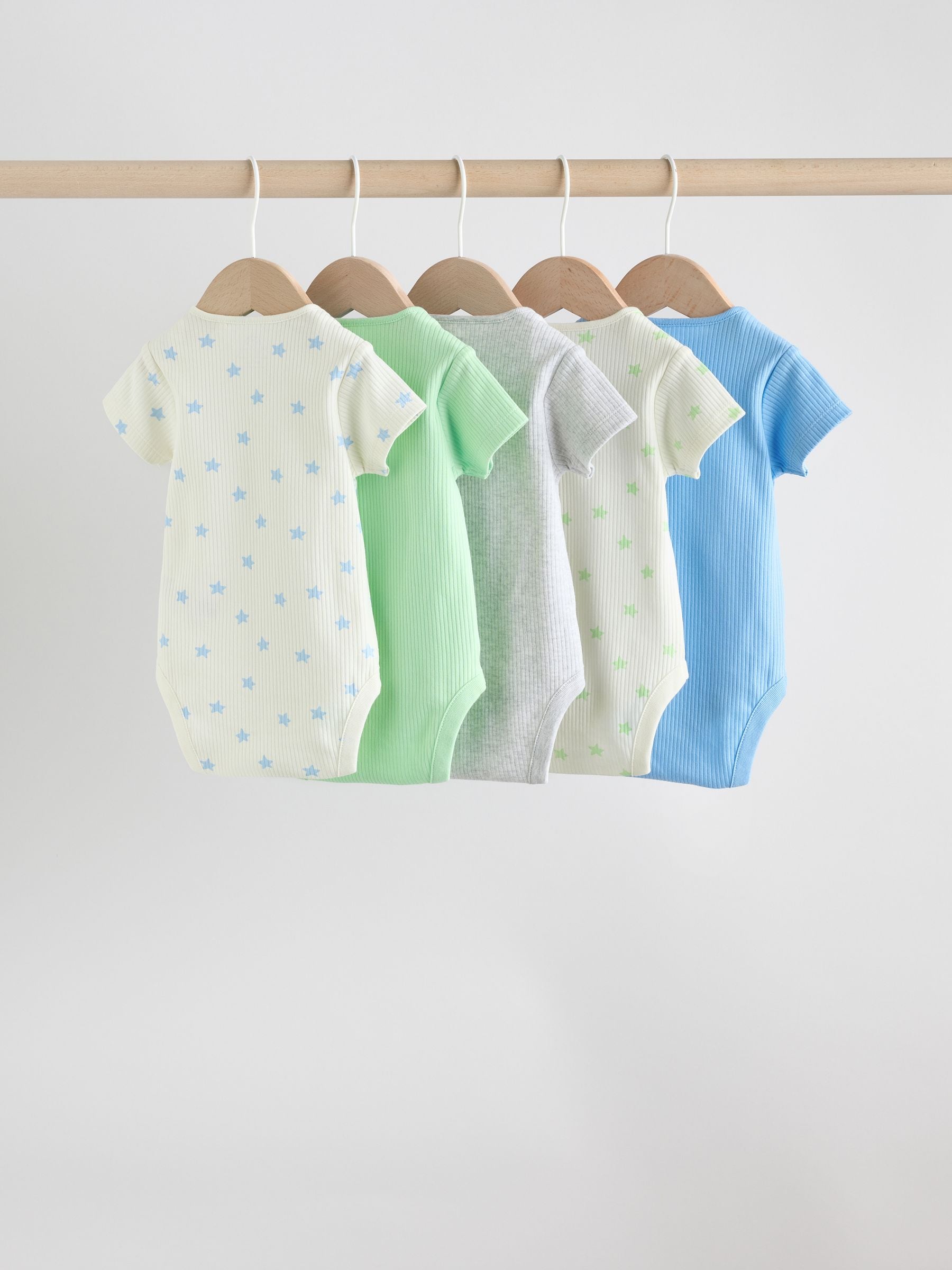 Blue Short Sleeve Long Sleeve Baby Bodysuits 5 Pack image 2