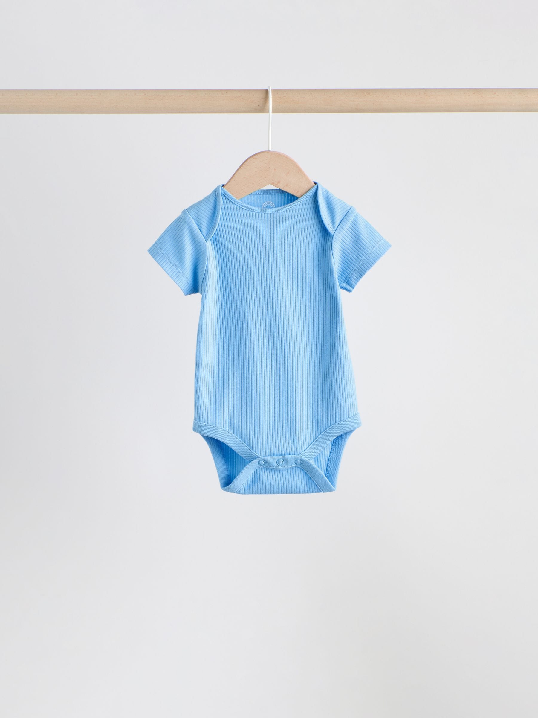 Blue Short Sleeve Long Sleeve Baby Bodysuits 5 Pack image 3