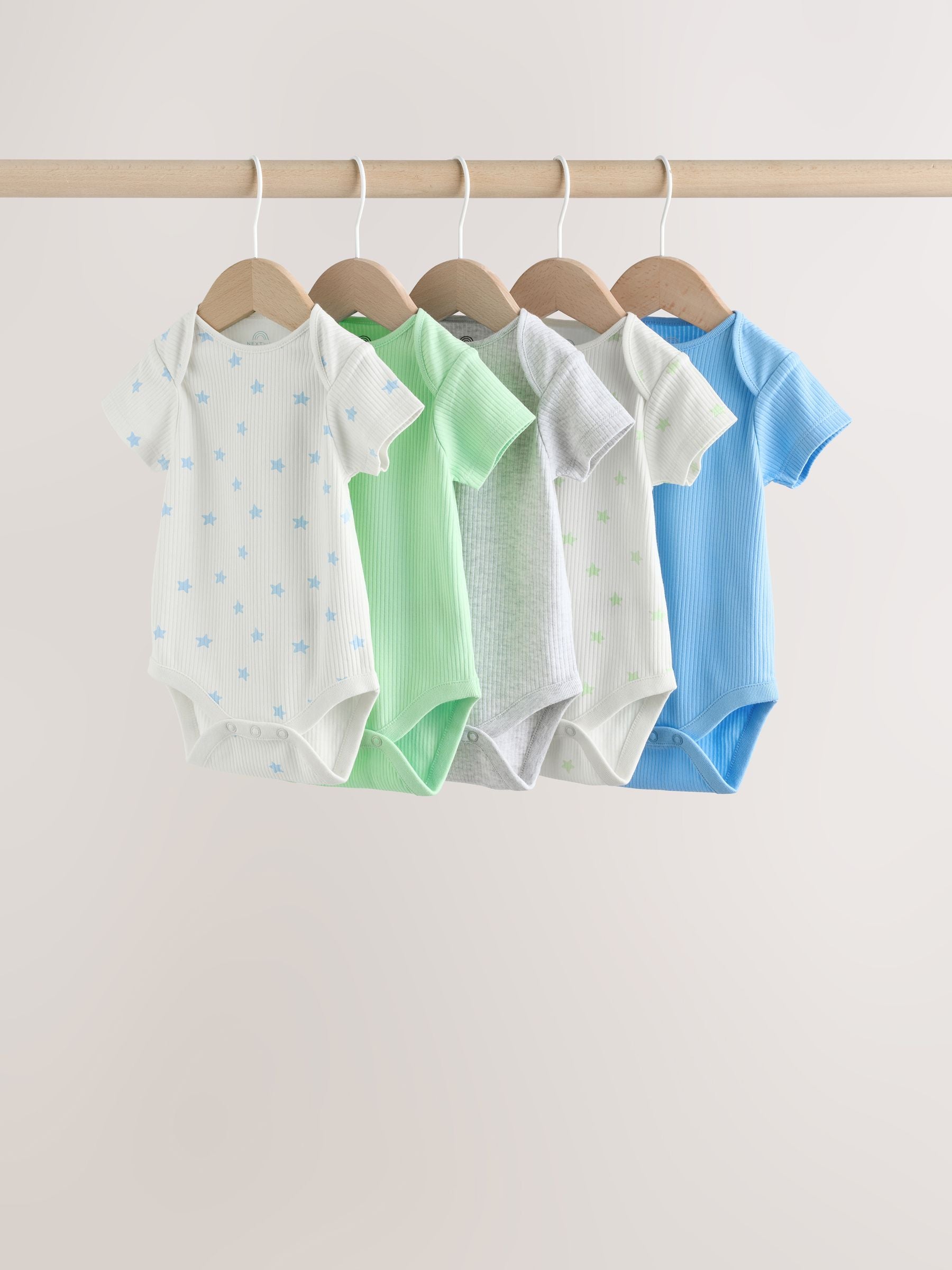 Blue Short Sleeve Long Sleeve Baby Bodysuits 5 Pack image 1