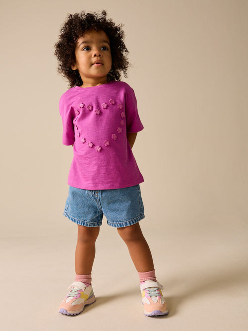Purple Short Sleeve Heart Embroidered Top (3mths-7yrs) image 1