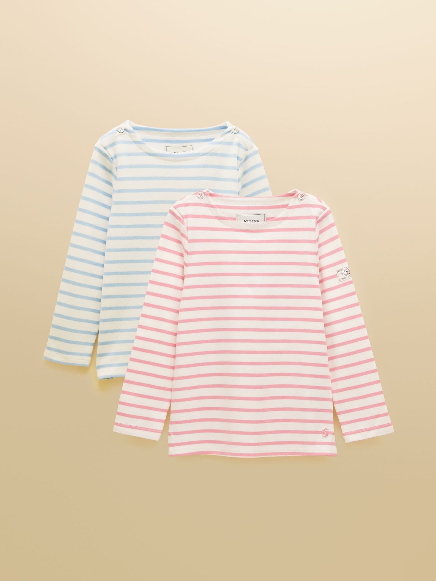 Joules Girls' Harbour Blue and Pink Two Pack Stripe Long Sleeve Top image 1