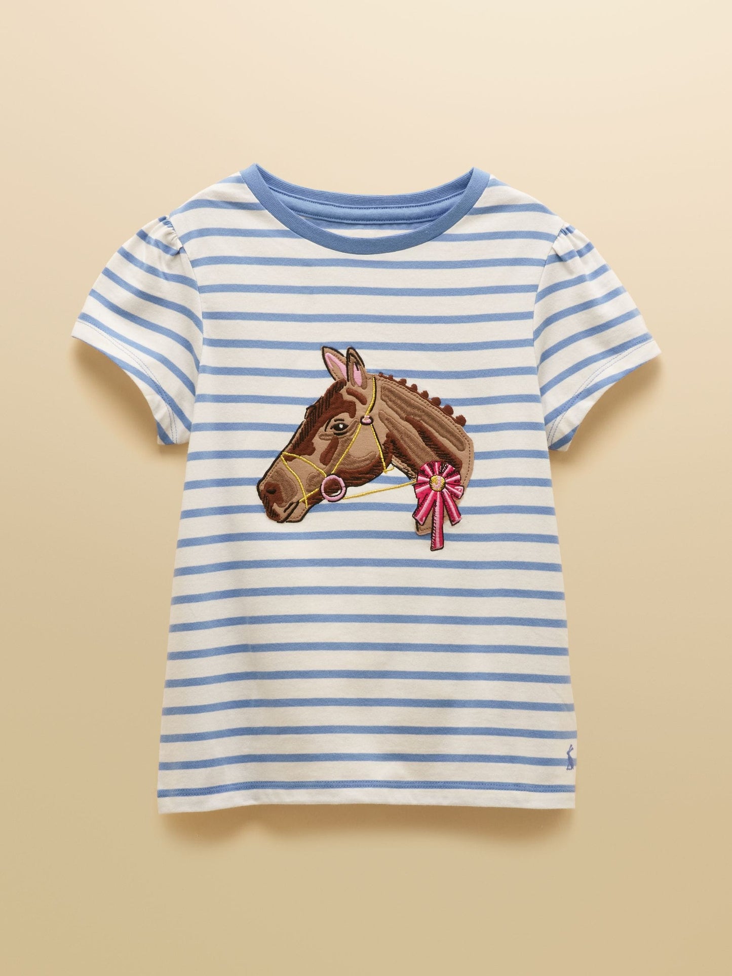 Joules Girls' Astra White & Blue Striped Horse Applique Cotton T-Shirt image 3