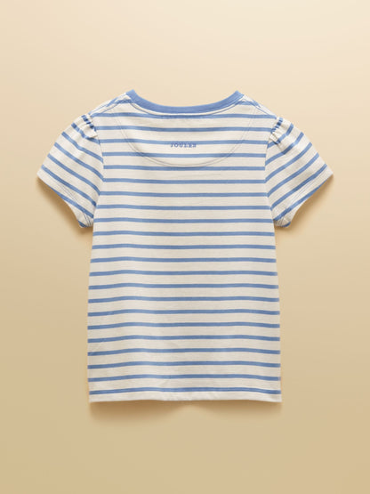 Joules Girls' Astra White & Blue Striped Horse Applique Cotton T-Shirt image 4