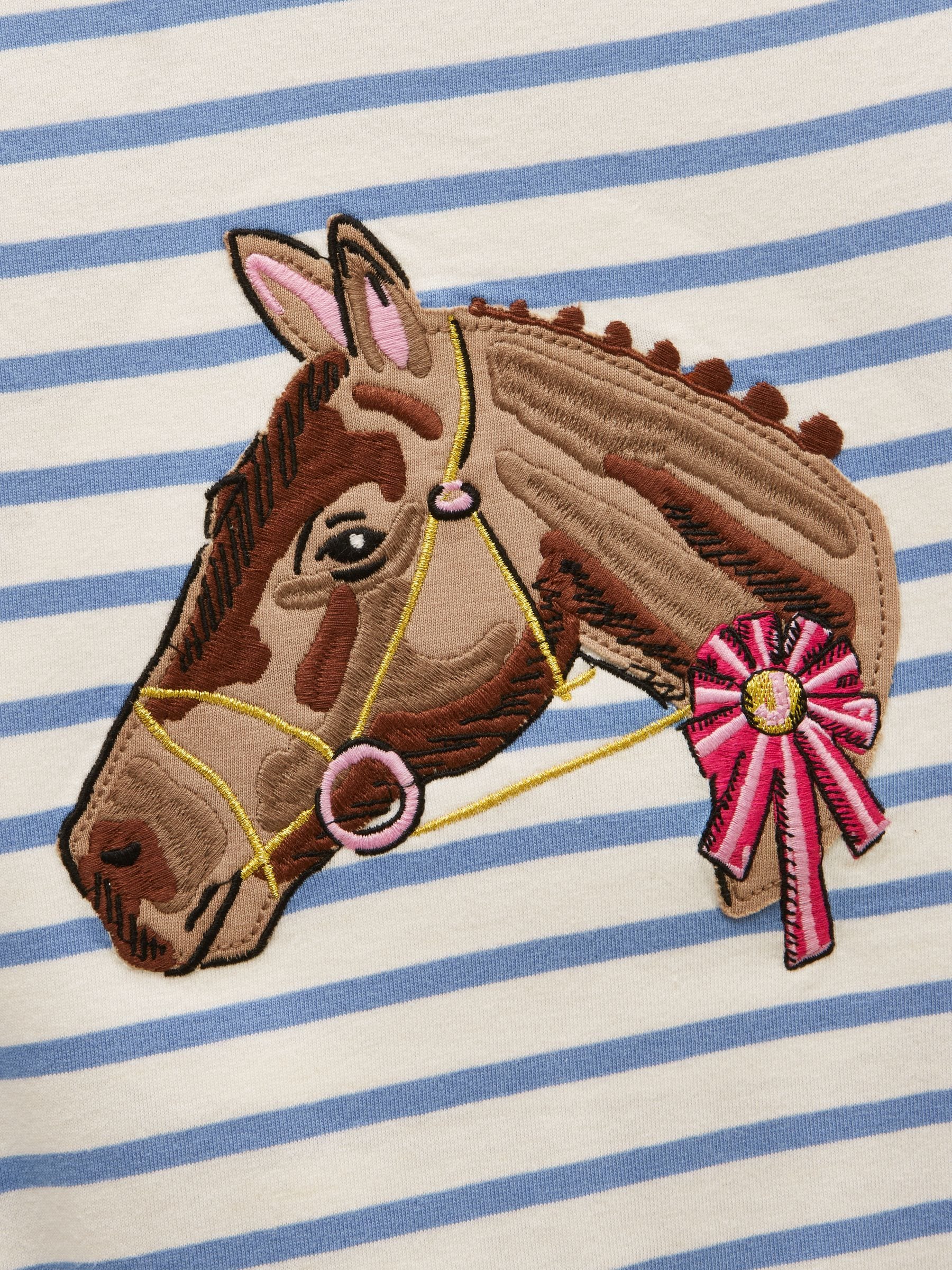 Joules Girls' Astra White & Blue Striped Horse Applique Cotton T-Shirt image 6