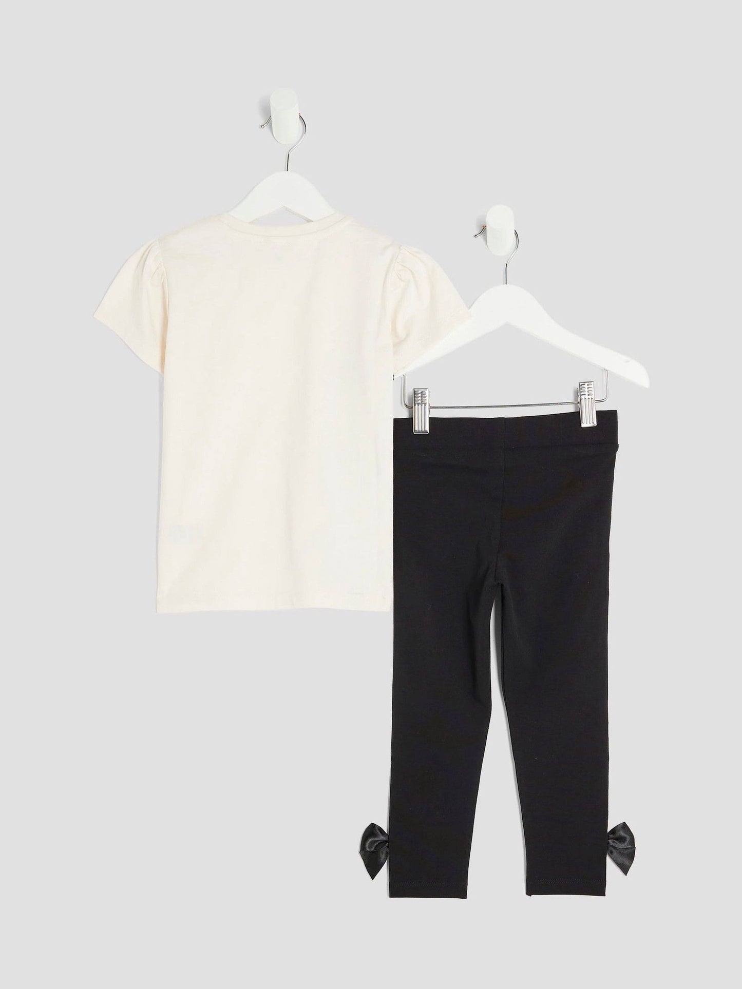 River Island Cream Girls Branded Bow T-Shirt Set image 3
