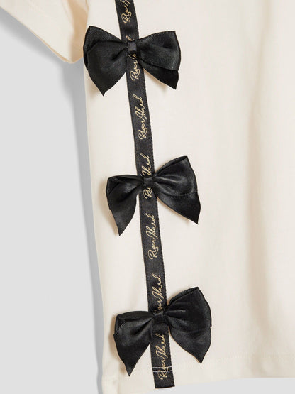 River Island Cream Girls Branded Bow T-Shirt Set image 4