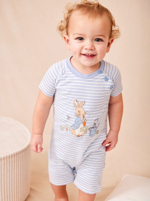 JoJo Maman Bébé Blue Peter Rabbit™ Appliqué Stripe Rompersuit image 1