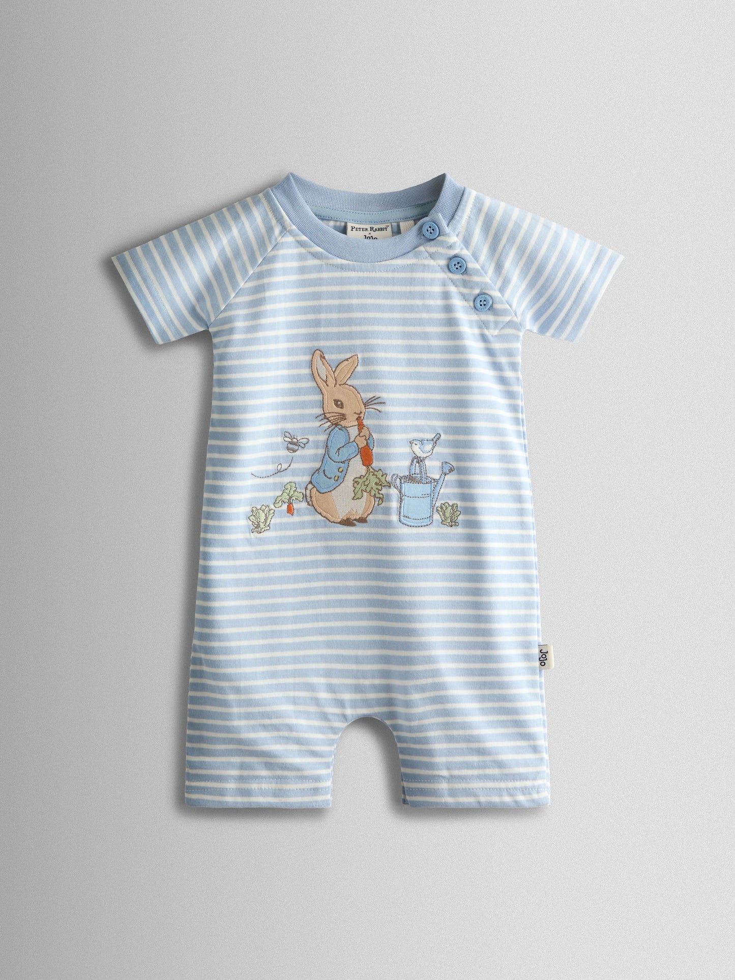 JoJo Maman Bébé Blue Peter Rabbit™ Appliqué Stripe Rompersuit image 2