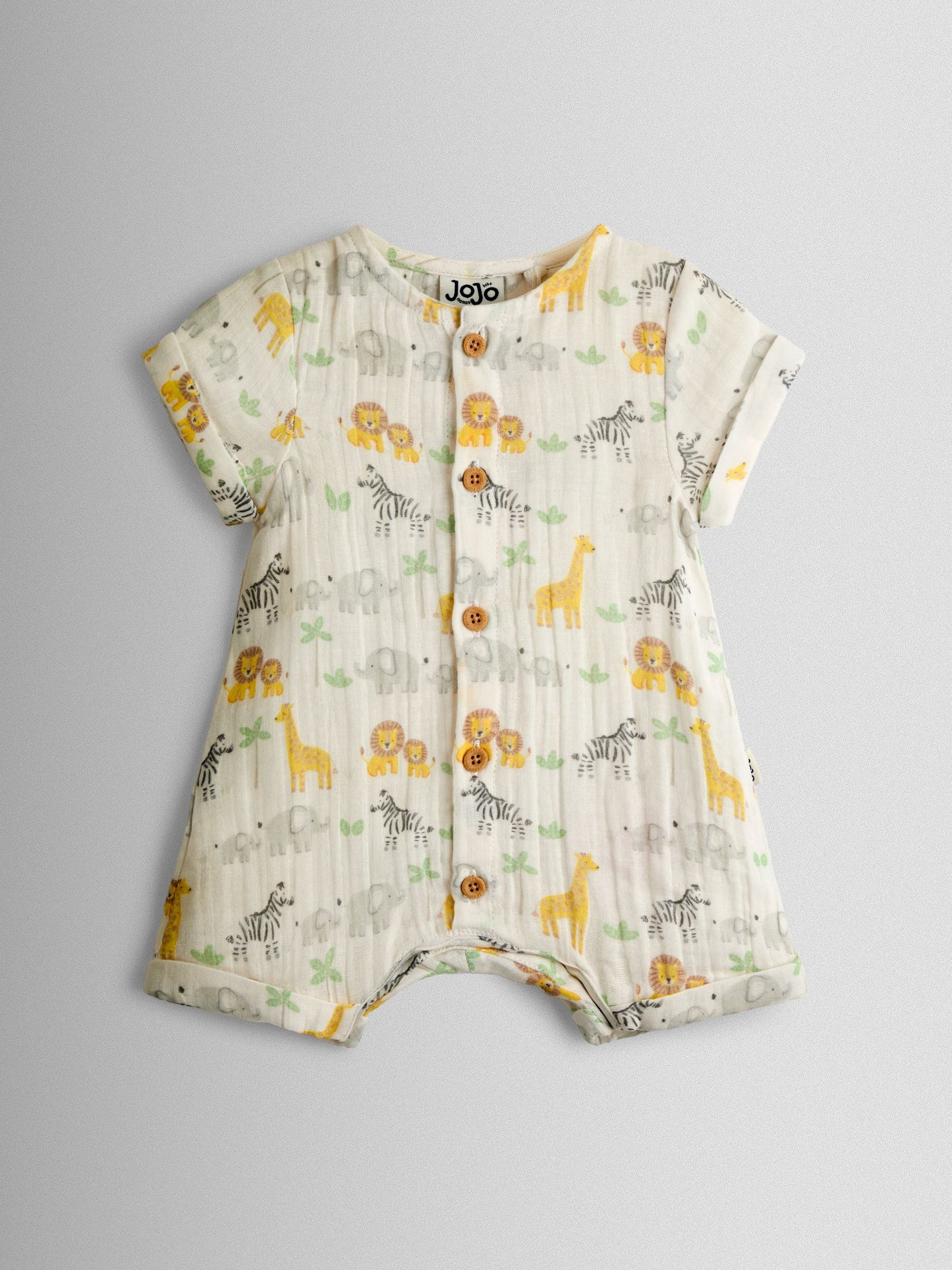 JoJo Maman Bébé Cream Safari Cheesecloth Romper & Hat Set image 3