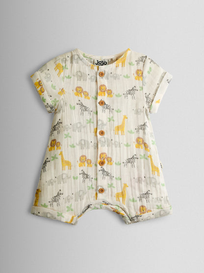 JoJo Maman Bébé Cream Safari Cheesecloth Romper & Hat Set image 3
