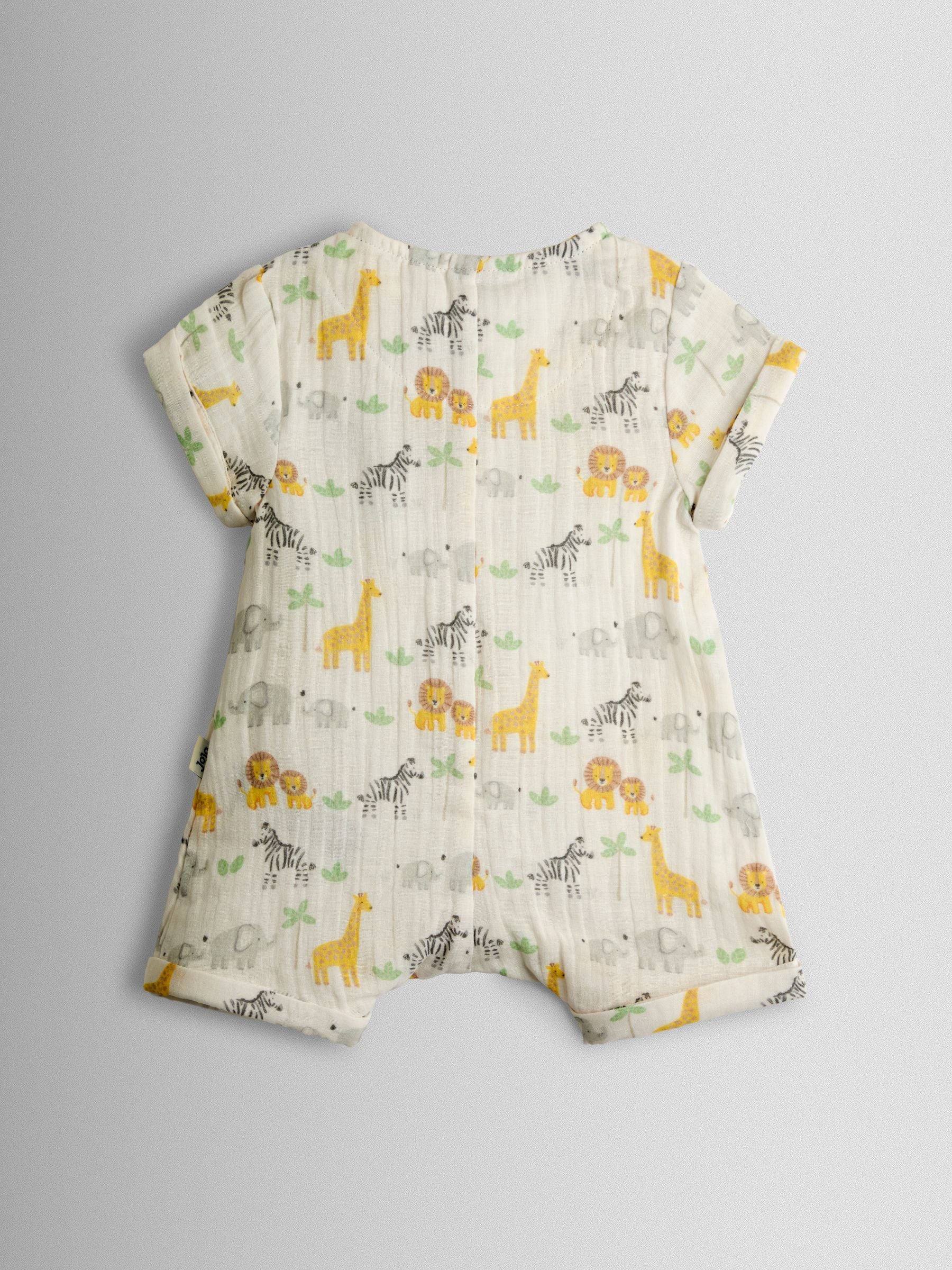JoJo Maman Bébé Cream Safari Cheesecloth Romper & Hat Set image 4