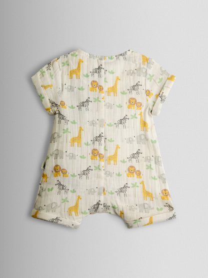 JoJo Maman Bébé Cream Safari Cheesecloth Romper & Hat Set image 4