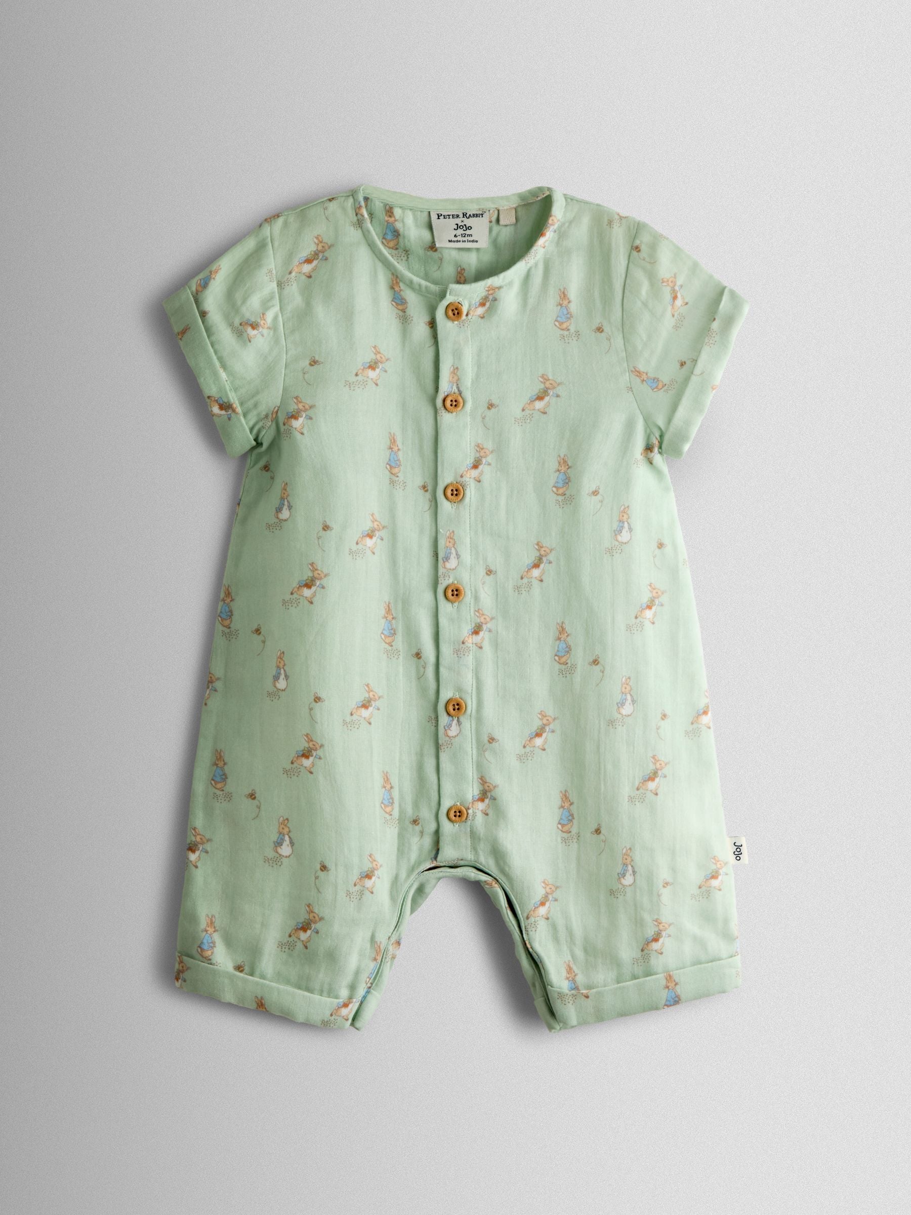 JoJo Maman Bébé Green Peter Rabbit™ Cheesecloth Romper image 2