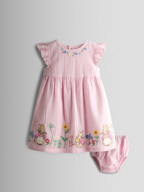 JoJo Maman Bébé Pink Flopsy Bunny Embroidered Dress & Knicker Set image 1