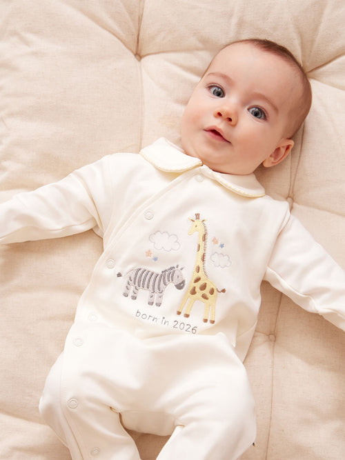 JoJo Maman Bébé Cream Born In 2026 Safari Sleepsuit image 1