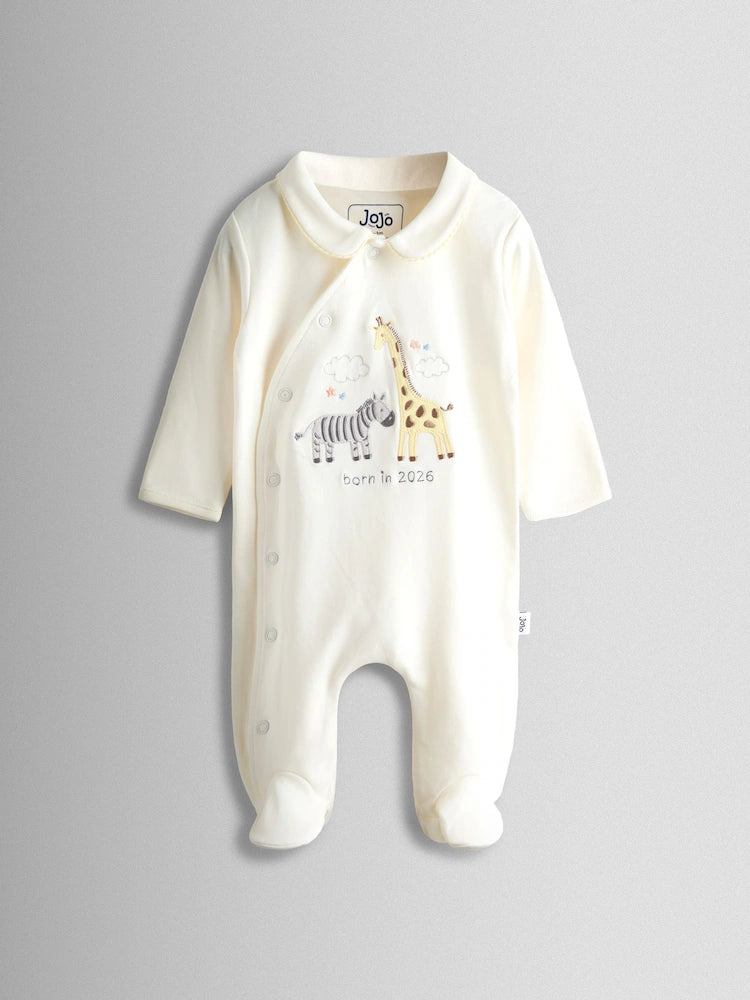JoJo Maman Bébé Cream Born In 2026 Safari Sleepsuit